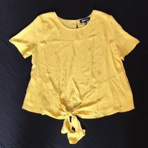 Yellow Polka Dot Front-Tie Blouse